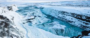 Preview wallpaper river, waterfall, ice, snow, frozen, winter