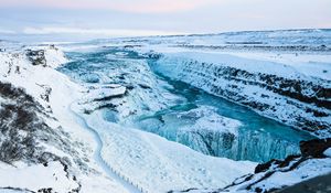 Preview wallpaper river, waterfall, ice, snow, frozen, winter