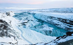 Preview wallpaper river, waterfall, ice, snow, frozen, winter