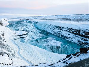 Preview wallpaper river, waterfall, ice, snow, frozen, winter