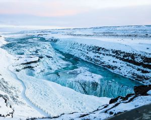 Preview wallpaper river, waterfall, ice, snow, frozen, winter