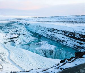 Preview wallpaper river, waterfall, ice, snow, frozen, winter