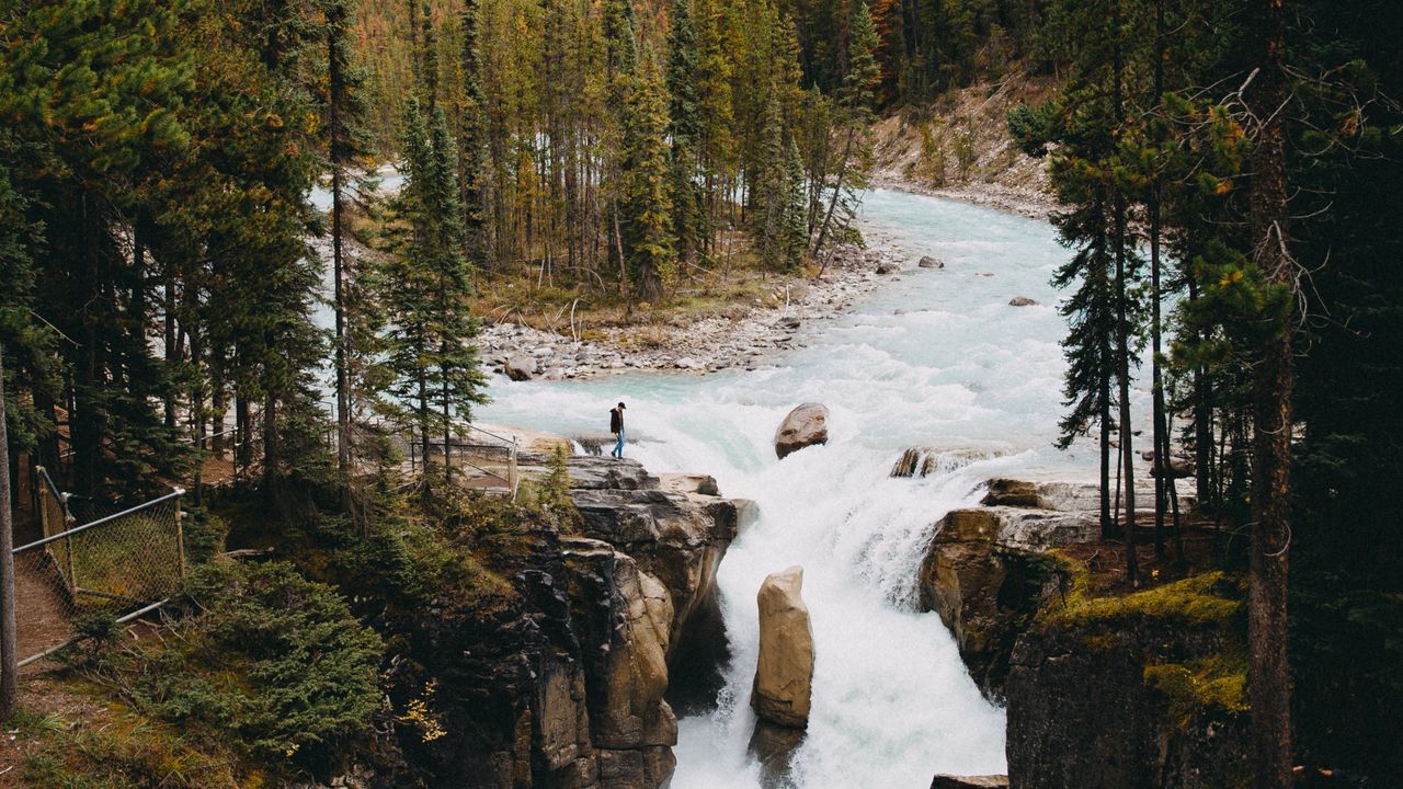Wallpaper river, waterfall, mountain, forest, nature