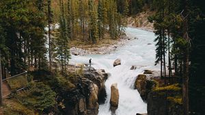 Preview wallpaper river, waterfall, mountain, forest, nature
