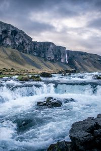 Preview wallpaper river, waterfall, mountains, valley, stones, landscape