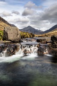 Preview wallpaper river, waterfall, mountains, stones, rocks, landscape