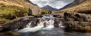 Preview wallpaper river, waterfall, mountains, stones, rocks, landscape