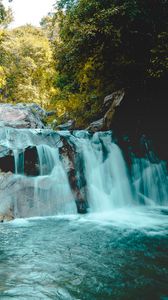 Preview wallpaper river, waterfall, rocks, trees, landscape