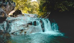 Preview wallpaper river, waterfall, rocks, trees, landscape