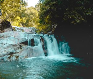 Preview wallpaper river, waterfall, rocks, trees, landscape