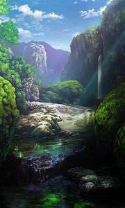 Preview wallpaper river, waterfall, rocks, landscape, art
