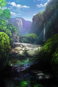 Preview wallpaper river, waterfall, rocks, landscape, art