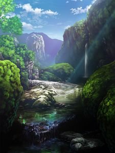 Preview wallpaper river, waterfall, rocks, landscape, art