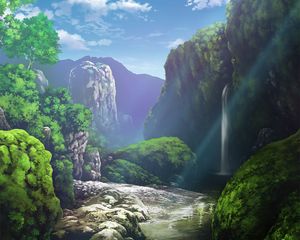 Preview wallpaper river, waterfall, rocks, landscape, art