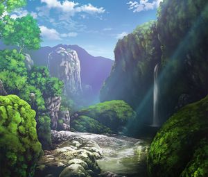 Preview wallpaper river, waterfall, rocks, landscape, art