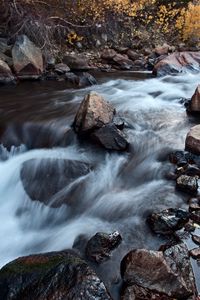 Preview wallpaper river, waterfall, stone, long exposure, landscape, nature