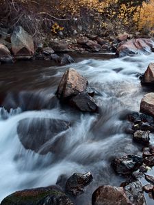 Preview wallpaper river, waterfall, stone, long exposure, landscape, nature