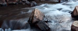 Preview wallpaper river, waterfall, stone, long exposure, landscape, nature
