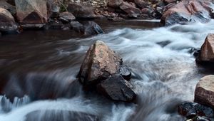 Preview wallpaper river, waterfall, stone, long exposure, landscape, nature