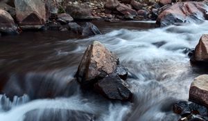 Preview wallpaper river, waterfall, stone, long exposure, landscape, nature