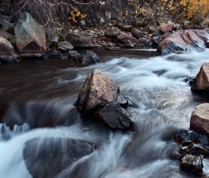 Preview wallpaper river, waterfall, stone, long exposure, landscape, nature