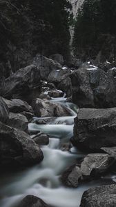 Preview wallpaper river, waterfall, stones, current