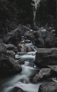 Preview wallpaper river, waterfall, stones, current