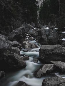 Preview wallpaper river, waterfall, stones, current