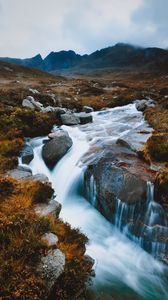 Preview wallpaper river, waterfall, stones, mountains, landscape