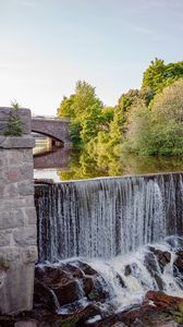 Preview wallpaper river, waterfall, stones, trees, bridge