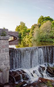 Preview wallpaper river, waterfall, stones, trees, bridge