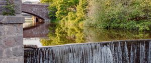 Preview wallpaper river, waterfall, stones, trees, bridge