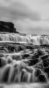 Preview wallpaper river, waterfall, water, long exposure, black and white