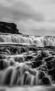 Preview wallpaper river, waterfall, water, long exposure, black and white