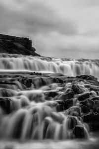 Preview wallpaper river, waterfall, water, long exposure, black and white