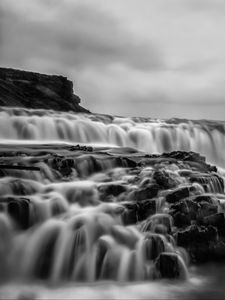 Preview wallpaper river, waterfall, water, long exposure, black and white