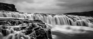 Preview wallpaper river, waterfall, water, long exposure, black and white