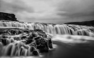 Preview wallpaper river, waterfall, water, long exposure, black and white