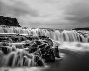 Preview wallpaper river, waterfall, water, long exposure, black and white