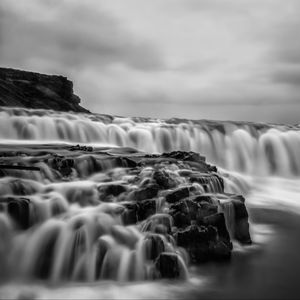 Preview wallpaper river, waterfall, water, long exposure, black and white
