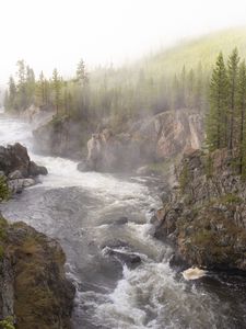 Preview wallpaper river, waves, slope, trees, nature, landscape