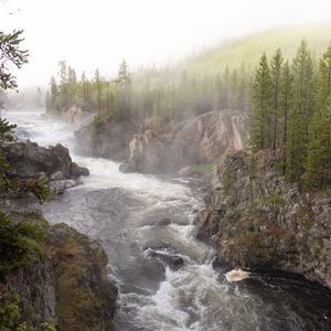 Preview wallpaper river, waves, slope, trees, nature, landscape