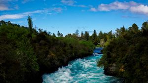 Preview wallpaper river, waves, trees, bushes, nature