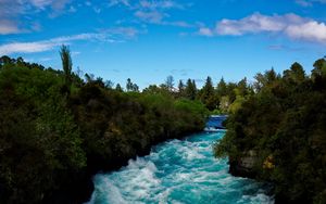 Preview wallpaper river, waves, trees, bushes, nature