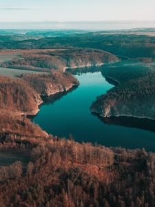 Preview wallpaper river, winding, forest, trees, distance