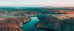 Preview wallpaper river, winding, forest, trees, distance