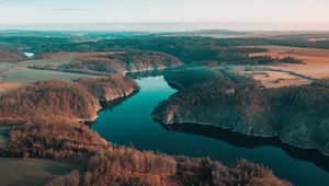 Preview wallpaper river, winding, forest, trees, distance