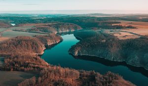 Preview wallpaper river, winding, forest, trees, distance