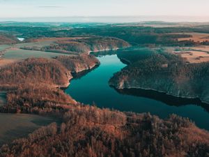 Preview wallpaper river, winding, forest, trees, distance