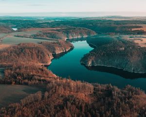 Preview wallpaper river, winding, forest, trees, distance